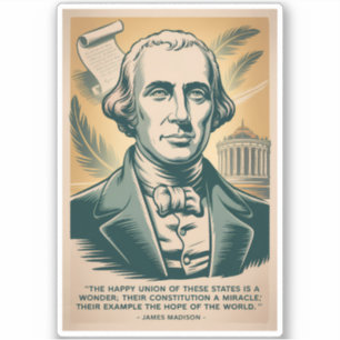 James Madison Fourth President Illustration Retro Sticker