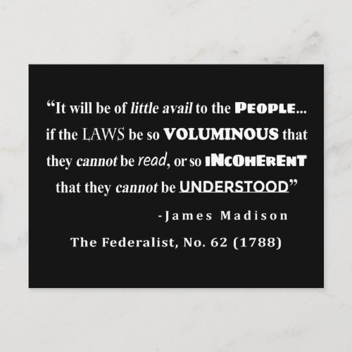 James Madison Quote from The Federalist No 62 Postcard