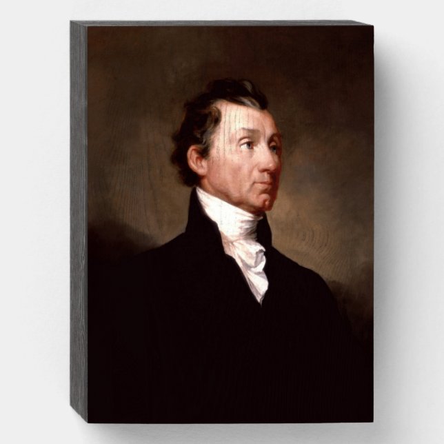 James Monroe Portrait, Early American President Wooden Box Sign (Front Vertical)