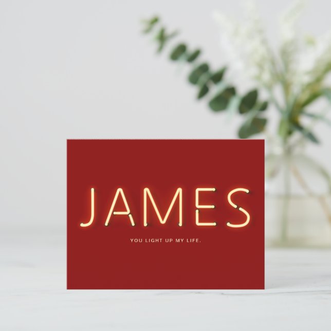 James Name in Glowing Neon Lights Postcard (Standing Front)