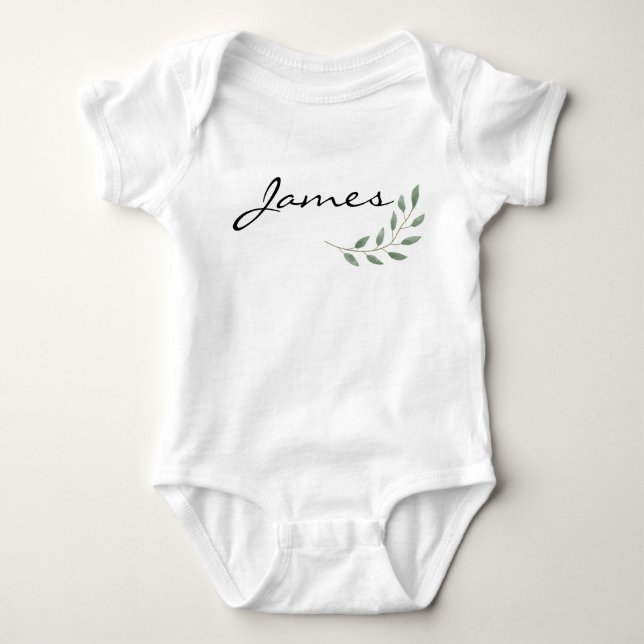James Name Reveal Clothing Nature Leaf Botanical Baby Bodysuit (Front)