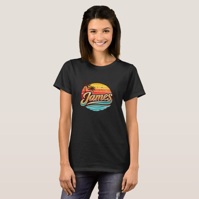 James Retro Sunset Tropical Name Design T-Shirt (Front Full)