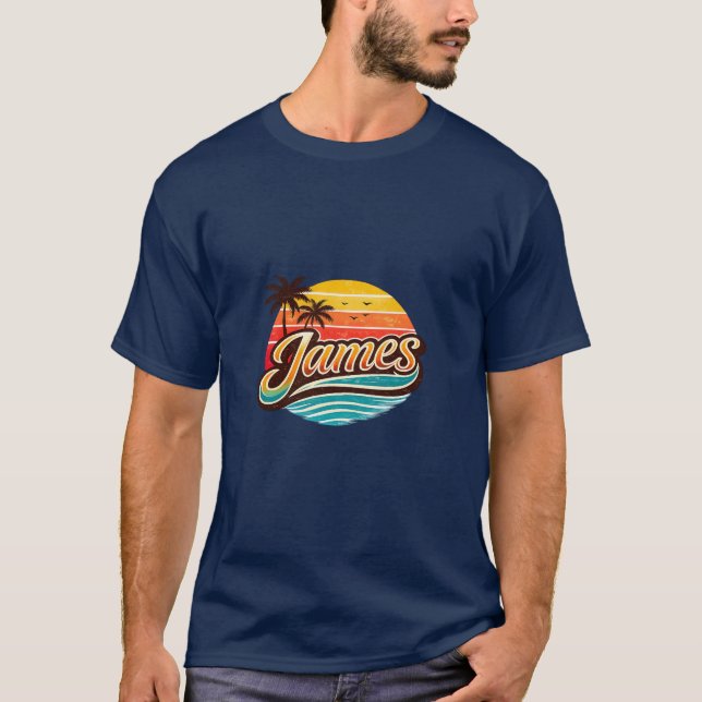 James Retro Sunset Tropical Name Design T-Shirt (Front)