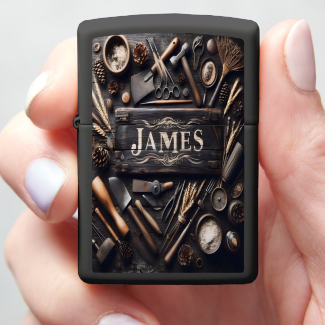 JAMES Rustic Craftsman's Tools Zippo Lighter (In Hand)