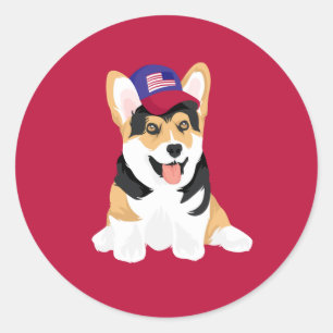 James The Red Headed Tricolor Corgi in Fourth July Classic Round Sticker