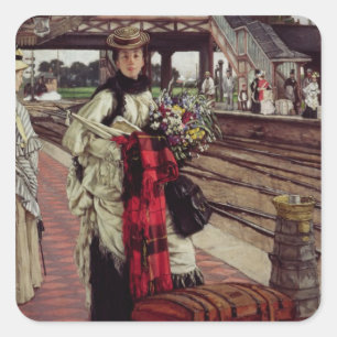 James Tissot   Waiting at the Station Square Sticker