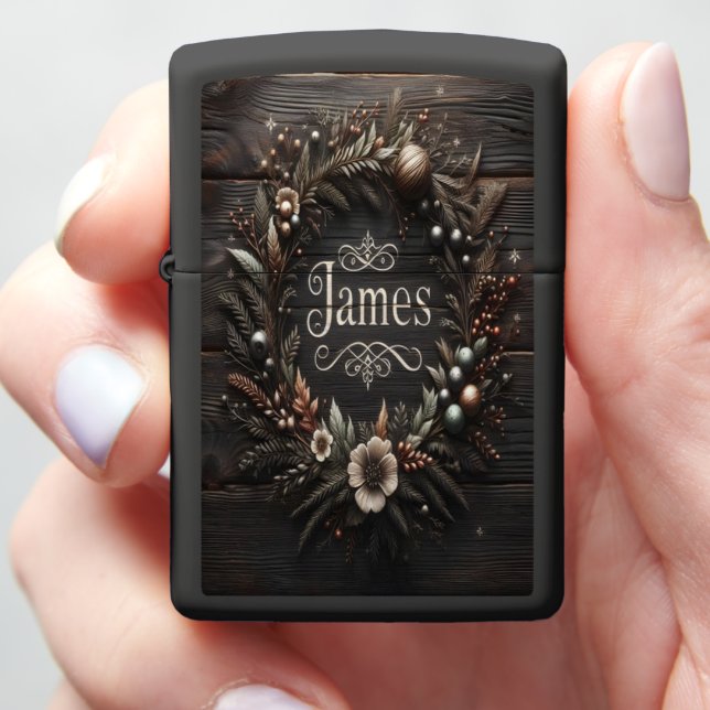James' Winter Wreath Zippo Lighter (In Hand)