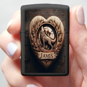 James Wooden Wolf Moon Heart Zippo Lighter