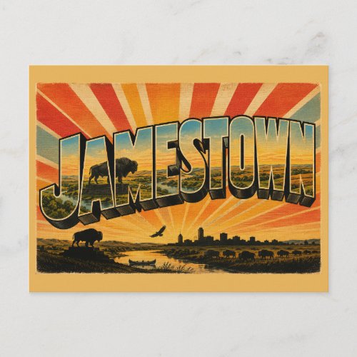 Jamestown ND Buffalo River Prairie Art Postcard