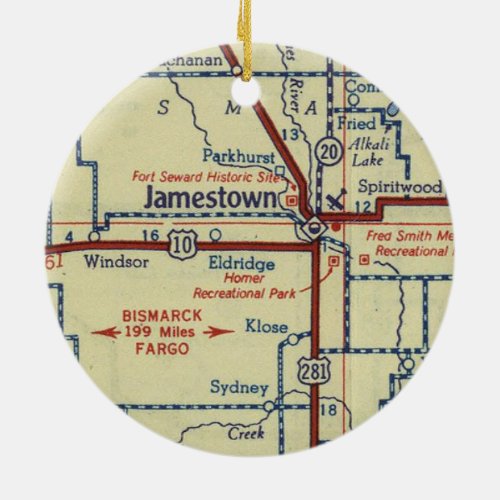 Jamestown ND Old Map Ceramic Ornament