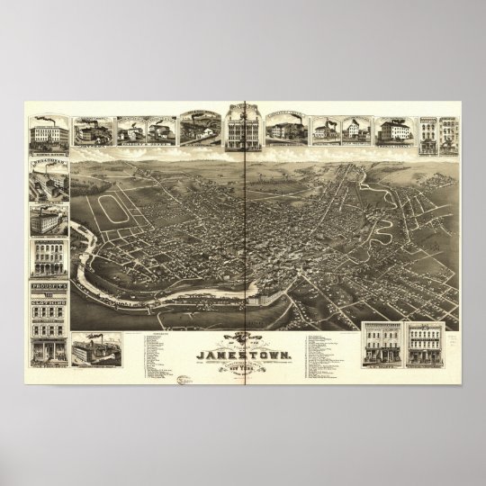 Jamestown New York 1882 Antique Panoramic Map Poster