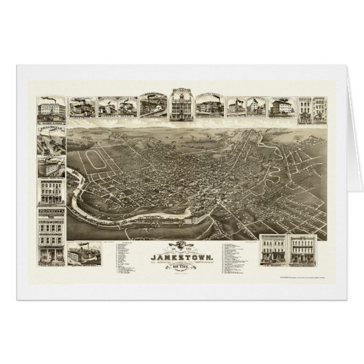 Jamestown, NY Panoramic Map - 1882 Cards (Front Horizontal)