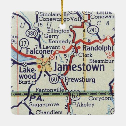 Jamestown NY Vintage Map Ceramic Ornament