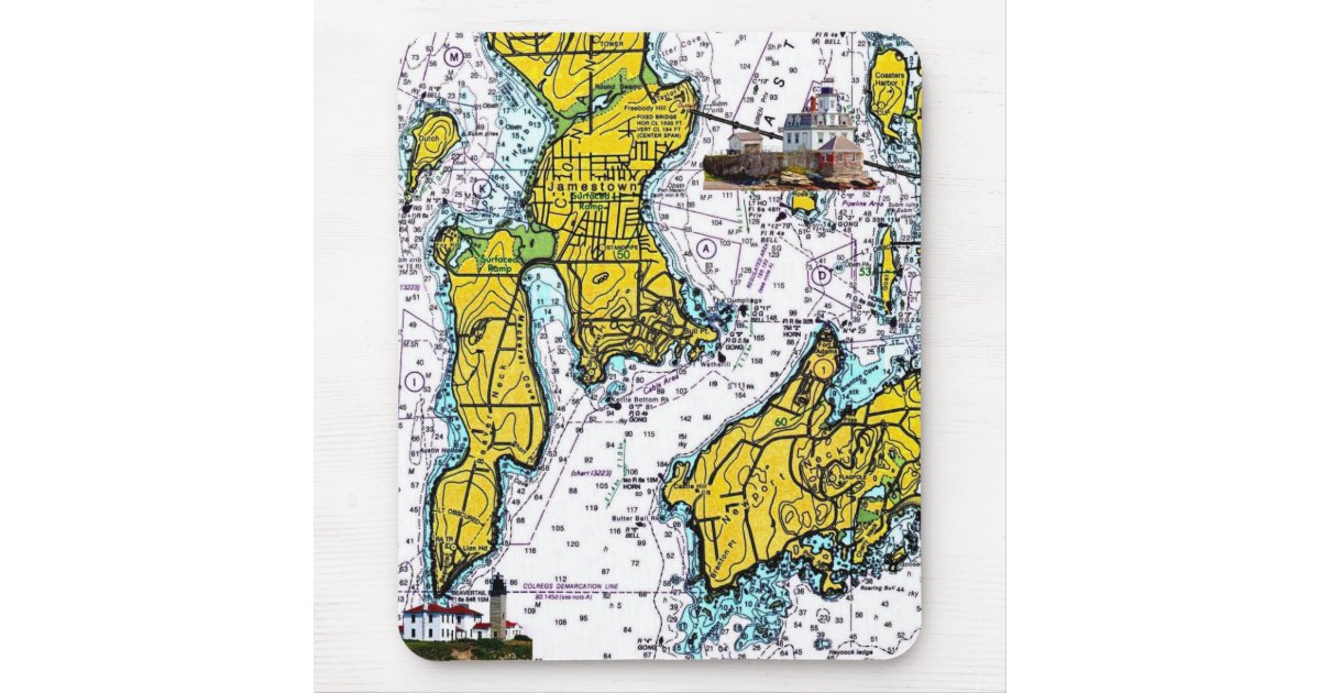 Jamestown RI Nautical Chart with Lighthouses Mouse Pad Zazzle