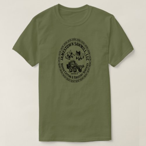 Jamestown Sawmill Logo On Fatigue Green Men Basic T_Shirt
