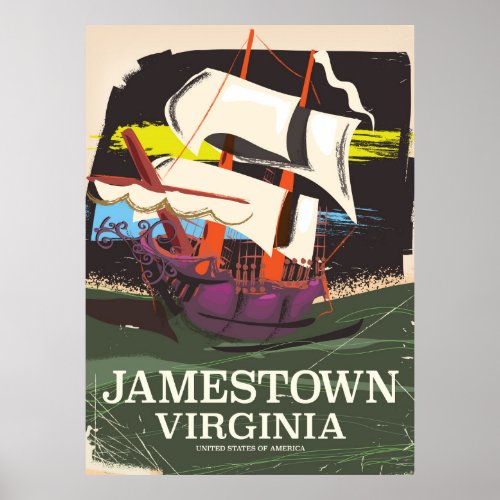 Jamestown Virginia vintage travel poster