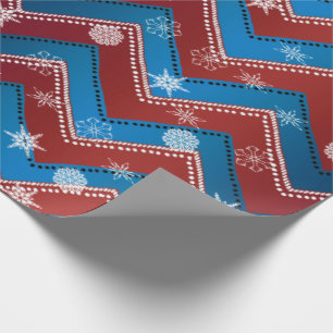 Jamestown Xmas-Red+Blue ZigZag+White Snowflakes v2 Wrapping Paper