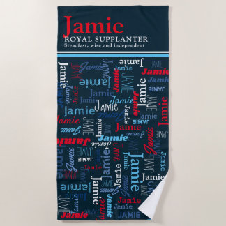 Jamie personalized name meaning red blue white beach towel
