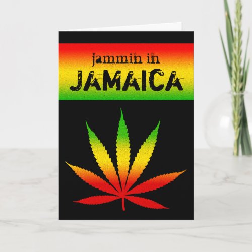 Jammin in Jamaica Reggae Colors Rasta Leaf Black Card