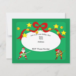 Jamming Santa And Elf Invitation Card