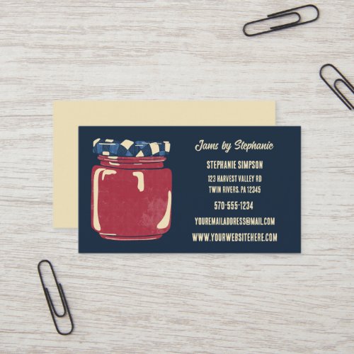 Jams Jellies Preserves Navy Blue Red Custom Business Card