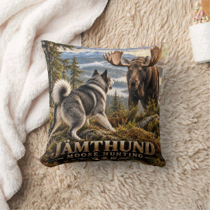 Jämthund Moose Hunting ,Scandinavian Dog Throw Pillow