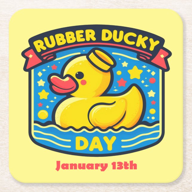 Jan 13th - Rubber Ducky Day Square Paper Coaster (Front)