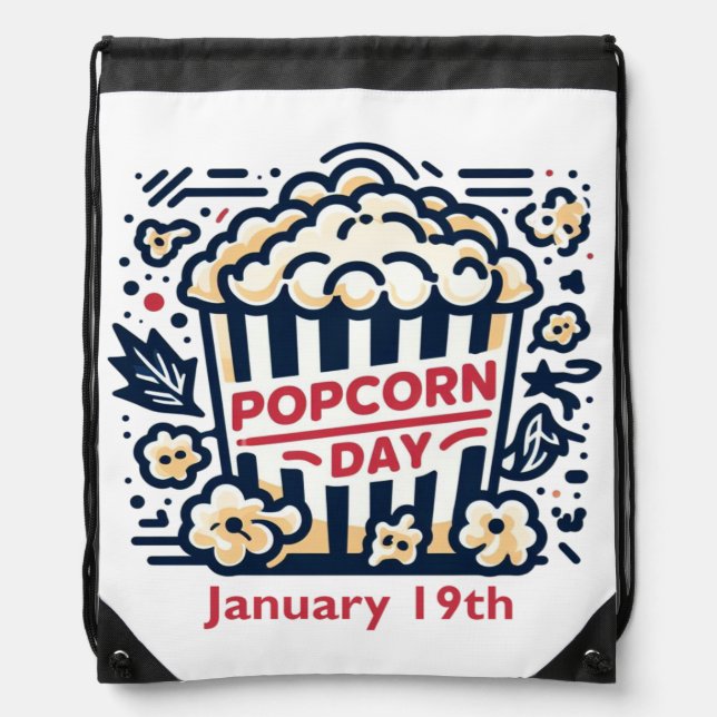 Jan 19th - Popcorn Day Drawstring Bag (Front)