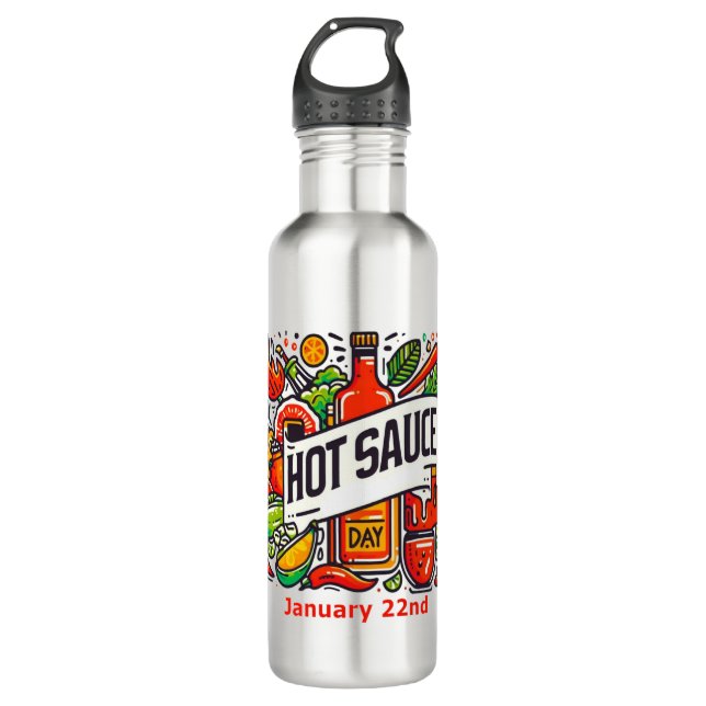 Jan 22nd - Hot Sauce Day Stainless Steel Water Bottle (Front)