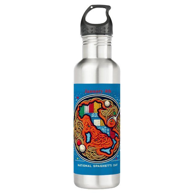 Jan 4th - National Spaghetti Day Stainless Steel Water Bottle (Front)