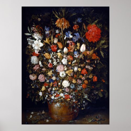 Jan Brueghel the Elder Flowers in a Wooden Vessel Poster