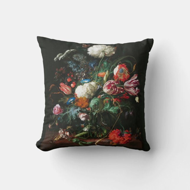 Jan Davidsz de Heem,  Vase of Flowers, 1660 Throw Pillow (Front)