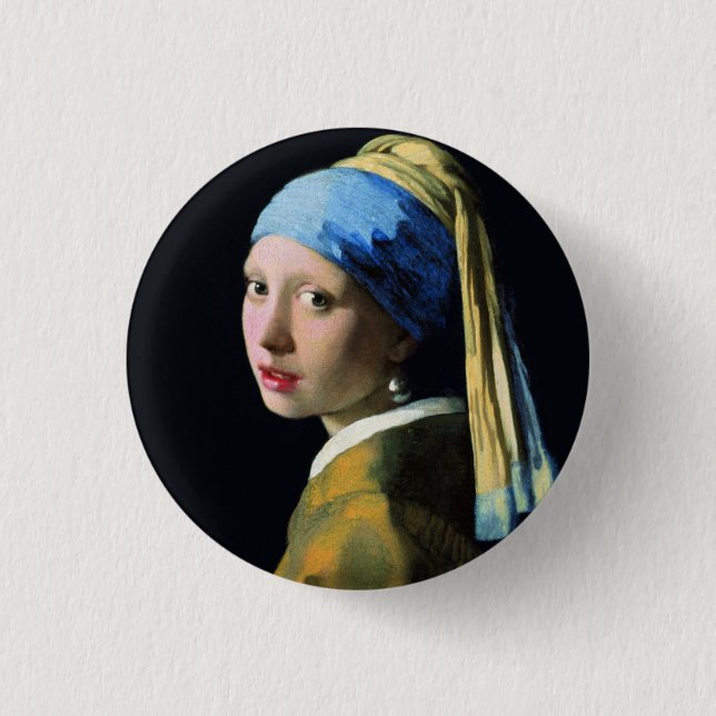 Jan Vermeer Girl With A Pearl Earring Baroque Art Button (Front)