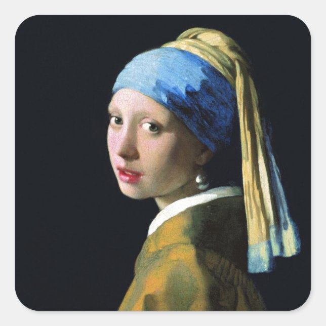 Jan Vermeer Girl With A Pearl Earring Baroque Art Square Sticker (Front)