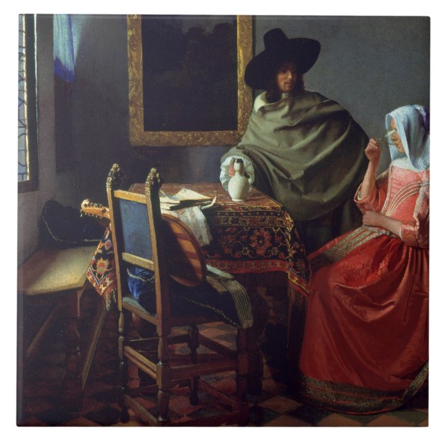 Jan Vermeer - The Glass of Wine Ceramic Tile (Front)