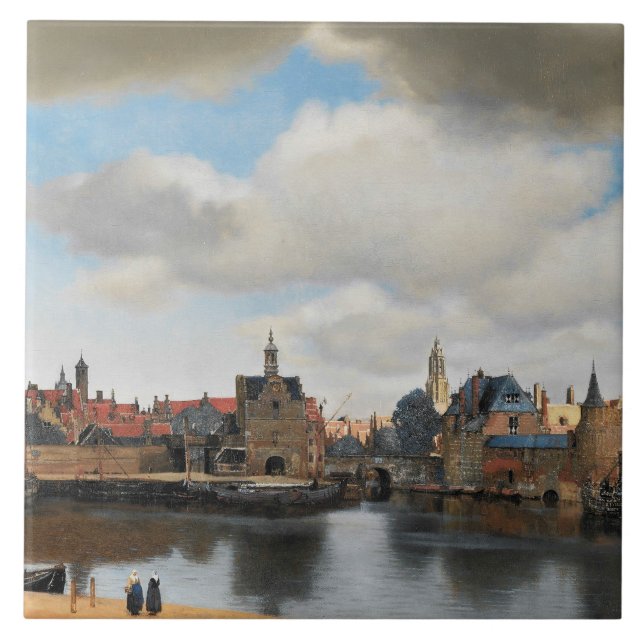 Jan Vermeer - View on Delft Ceramic Tile (Front)
