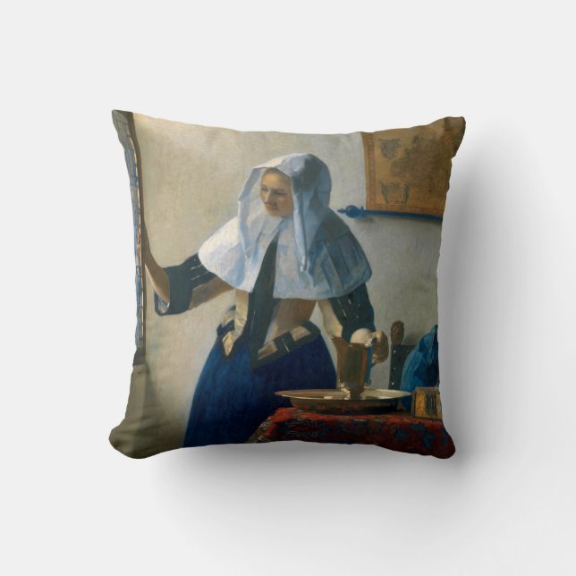 Jan VerMeer woman portrait famous dutch art on  Throw Pillow (Front)