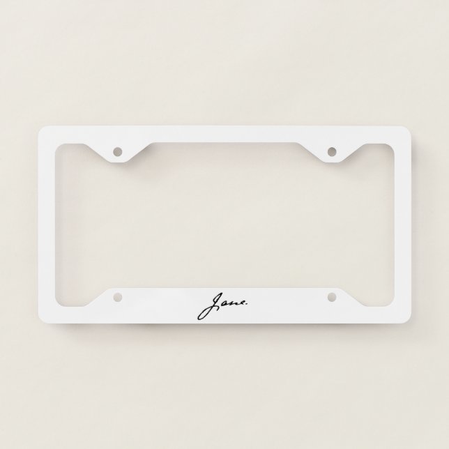 Jane as in Jane Austen, signature License Plate Frame (Front)
