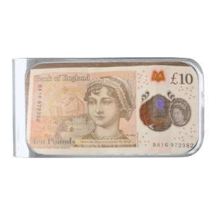 Jane Austen 10 pound note  Silver Finish Money Clip