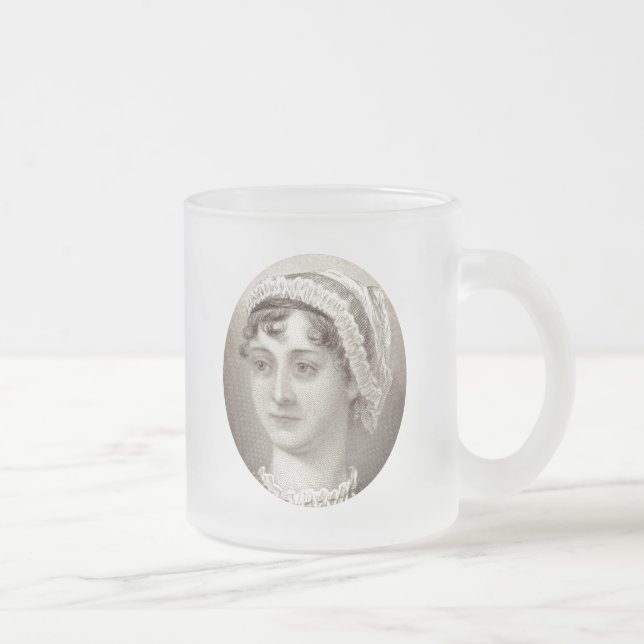 Jane Austen 250th Anniversary ... Famous tea quote Frosted Glass Coffee Mug (Right)