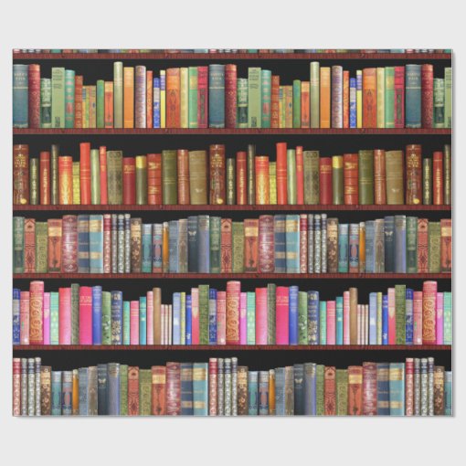 Jane Austen and antique bookshelf Wrapping Paper Zazzle
