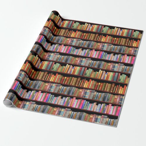 Jane Austen and vintage bookshelf Wrapping Paper