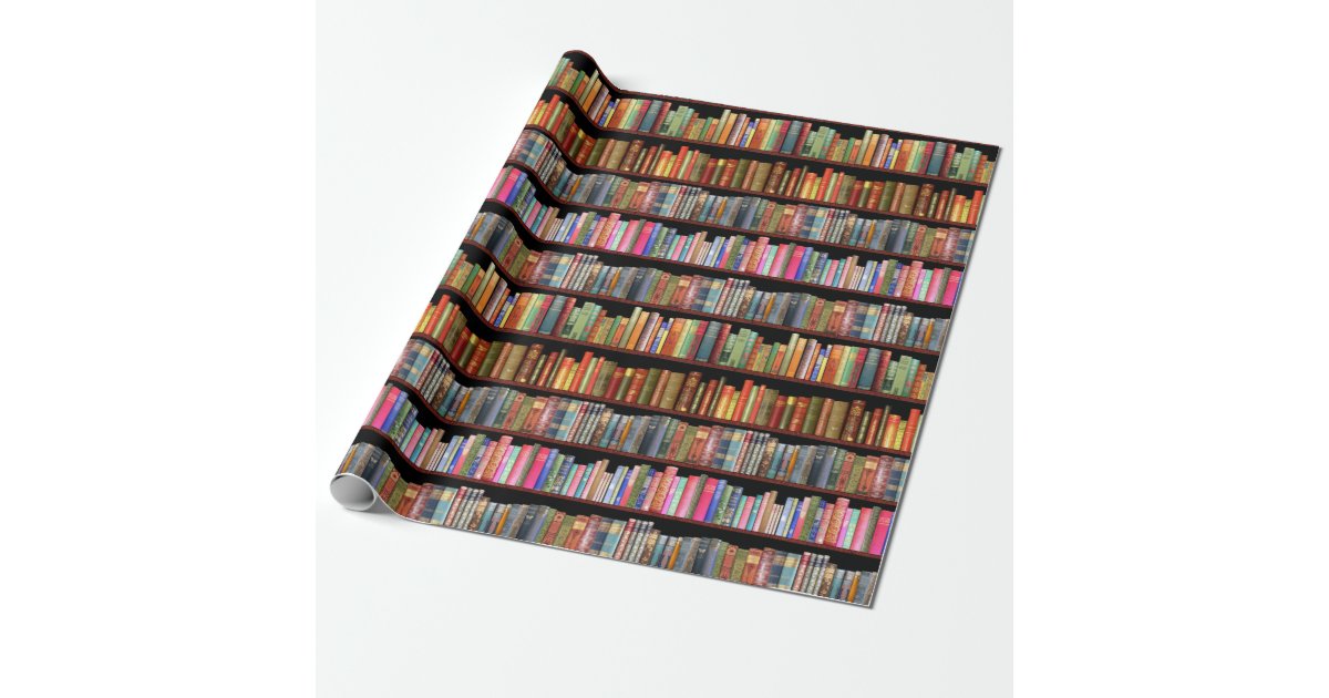 Jane Austen and vintage bookshelf Wrapping Paper Zazzle