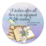Jane Austen Book Reading Quote Watercolor Flowers Classic Round Sticker