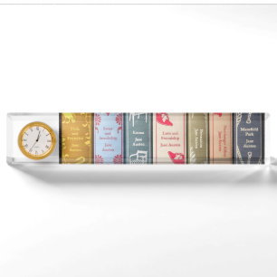 Jane Austen books and clock desk plate