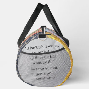 Jane Austen Books + Quote (gray) Duffle Bag