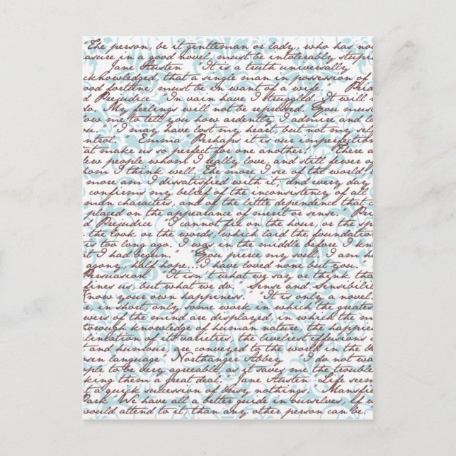 Jane Austen Damask Postcard (Front)