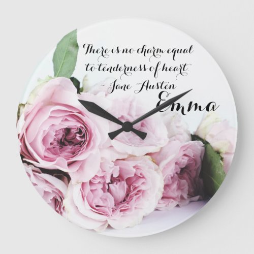 Jane Austen Emma Book Quote Pink Rose Floral Large Clock