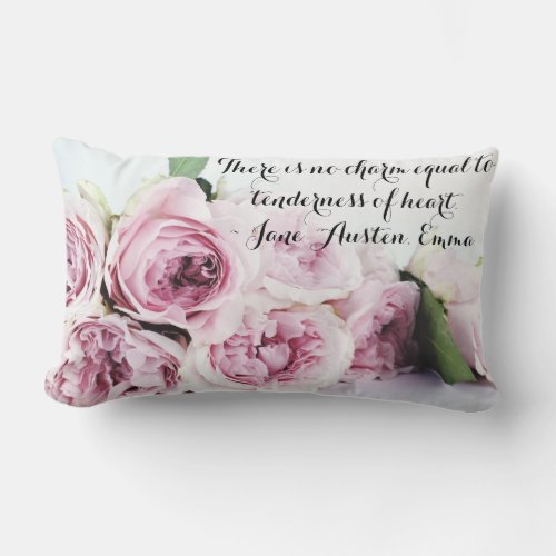 Jane Austen Emma Book Quote Pink Rose Floral Lumbar Pillow
