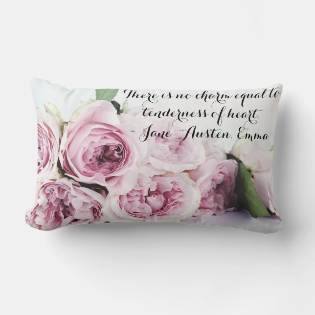Jane Austen Emma Book Quote Pink Rose Floral Lumbar Pillow (Front)